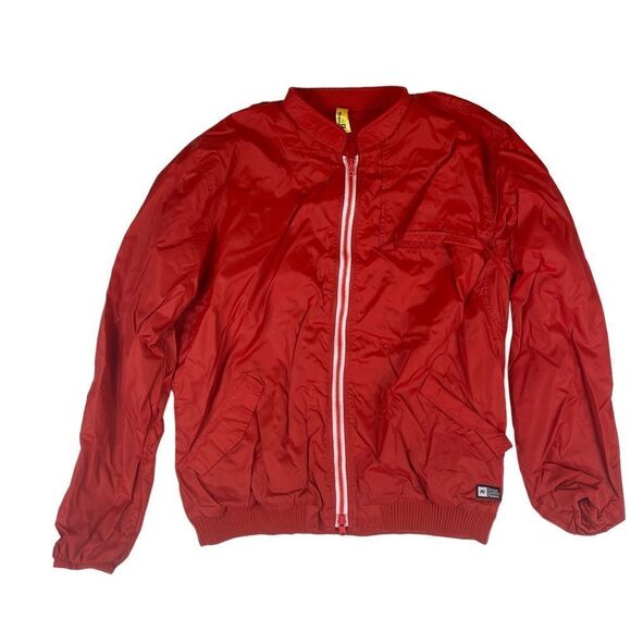 Analog Design Unlikely Futures Windbreaker Red Nylon Zipper Men's M Ribbing - Picture 1 of 8